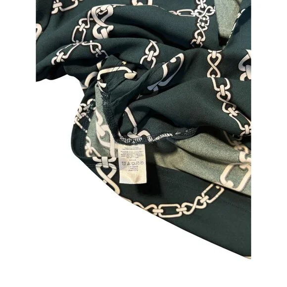 Ann Taylor Elegant Top XS Green White Chain Luxury Print Blouse Short Sleeve - Picture 8 of 11